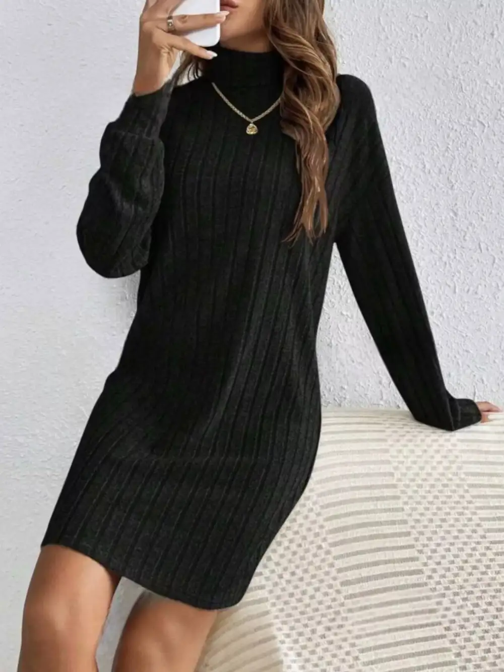 Ribbed Long Sleeve Mini Dress