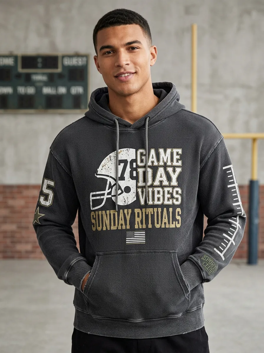 Men's Football Fan Game Day Vibes Helmet Printed Hoodie