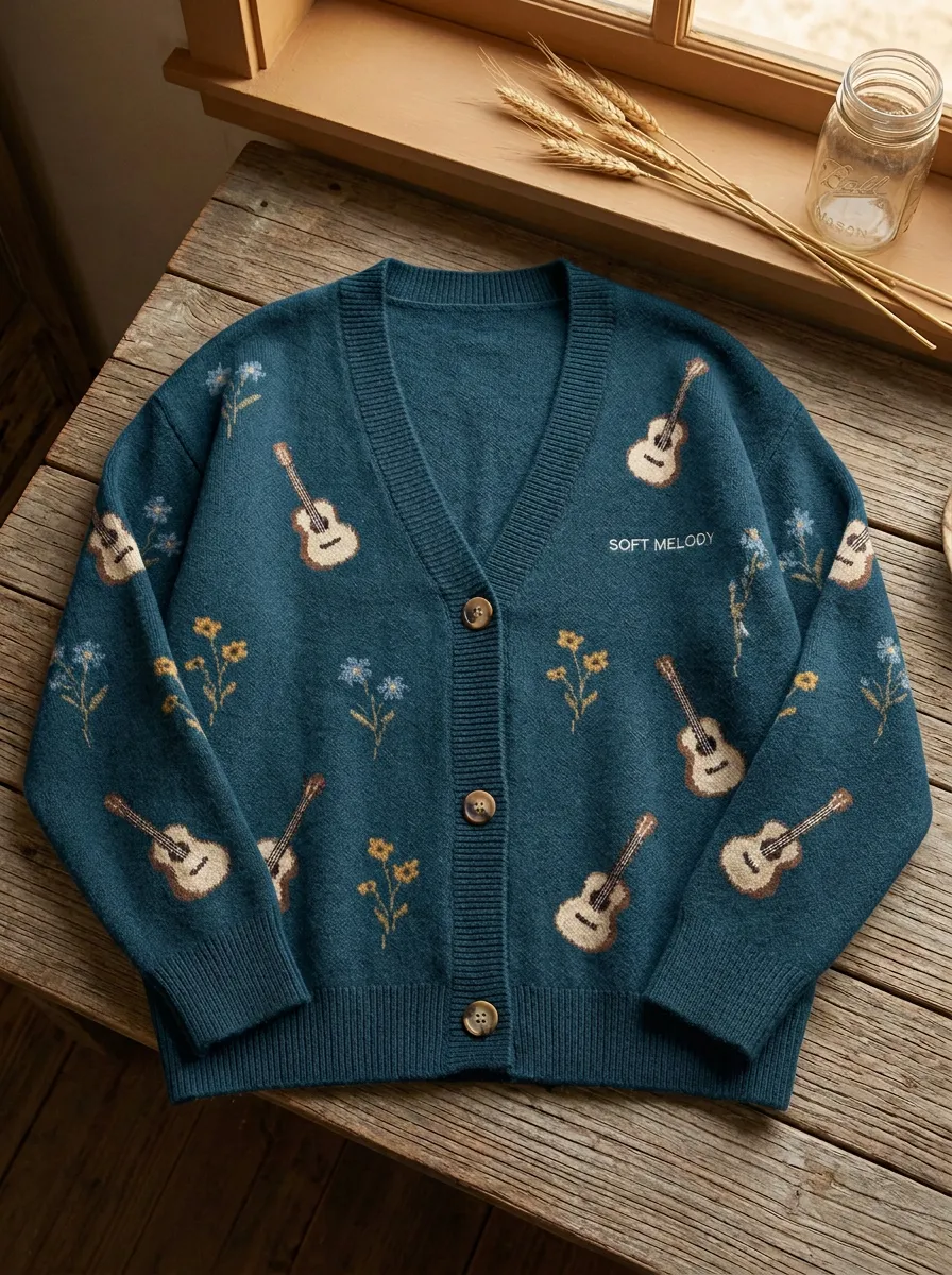 Open-Road Guitar Floral Women's Country Music Casual Cardigan
