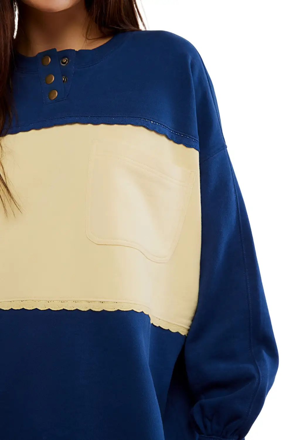 Ribbed Scalloped Oversized Relaxed Sweatshirt