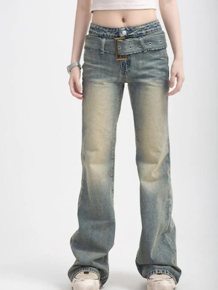 Street High Waist Straight Longline Flare Jeans