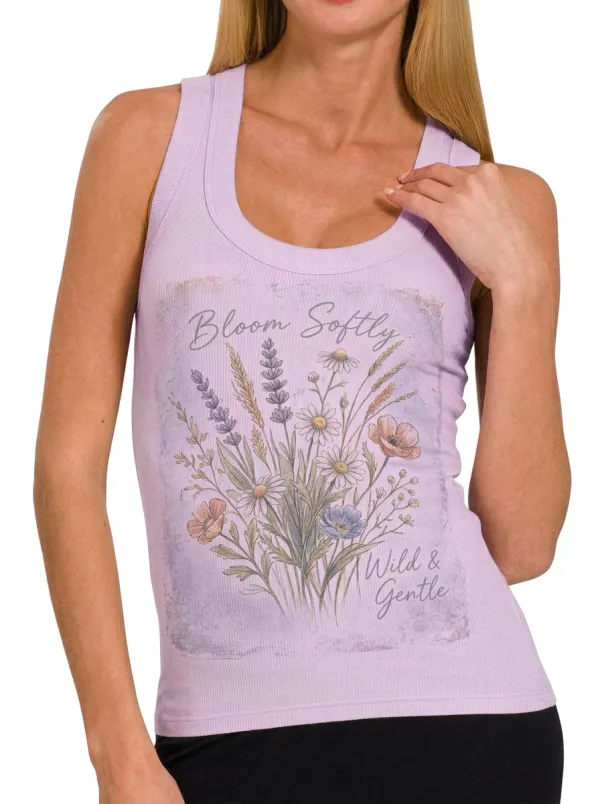 Women's Floral Lover Bloom Softly Wildflower Printed Tank Top