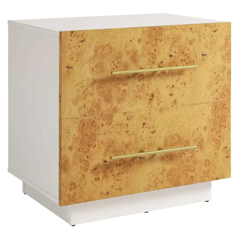 Two Drawer Burl Wood Nightstand