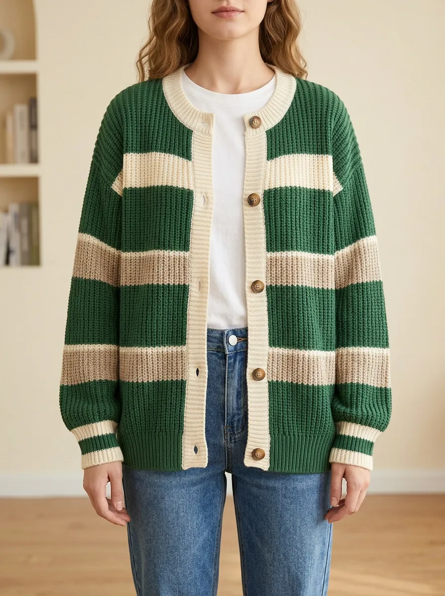 Rugby Striped Button Front Cardigan