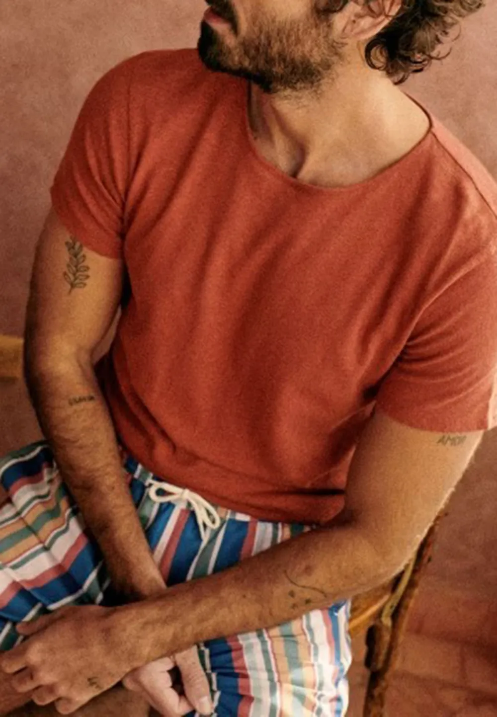 Rust Red Relaxed Fit Crew Neck Cotton T-Shirt