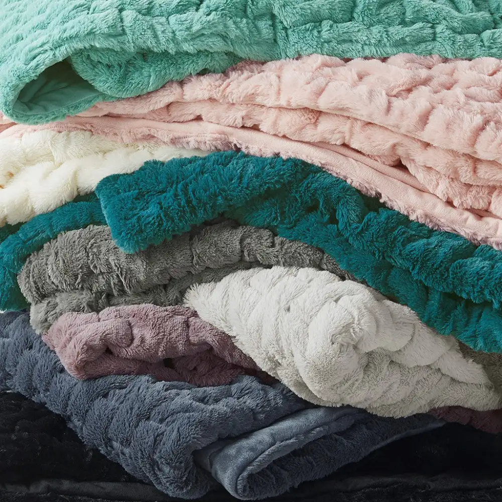 Ruched Faux Fur Throw Blanket