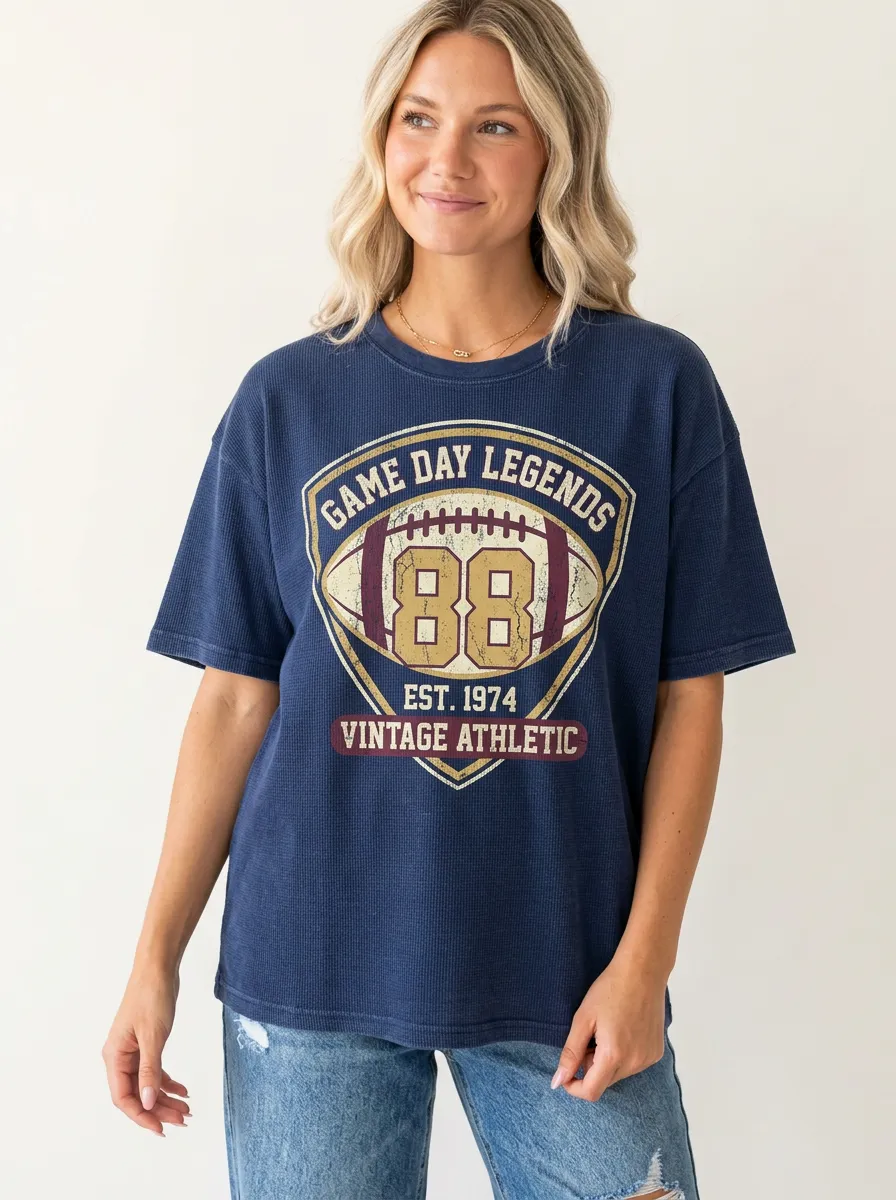 Women's Retro Inspired Gridiron Ball Vintage Game Day Crewneck T-Shirt