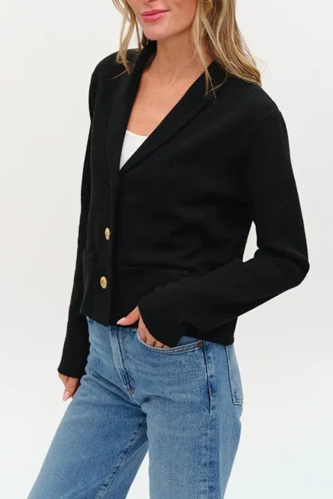 Black Minimalist Gold-Button Blazer