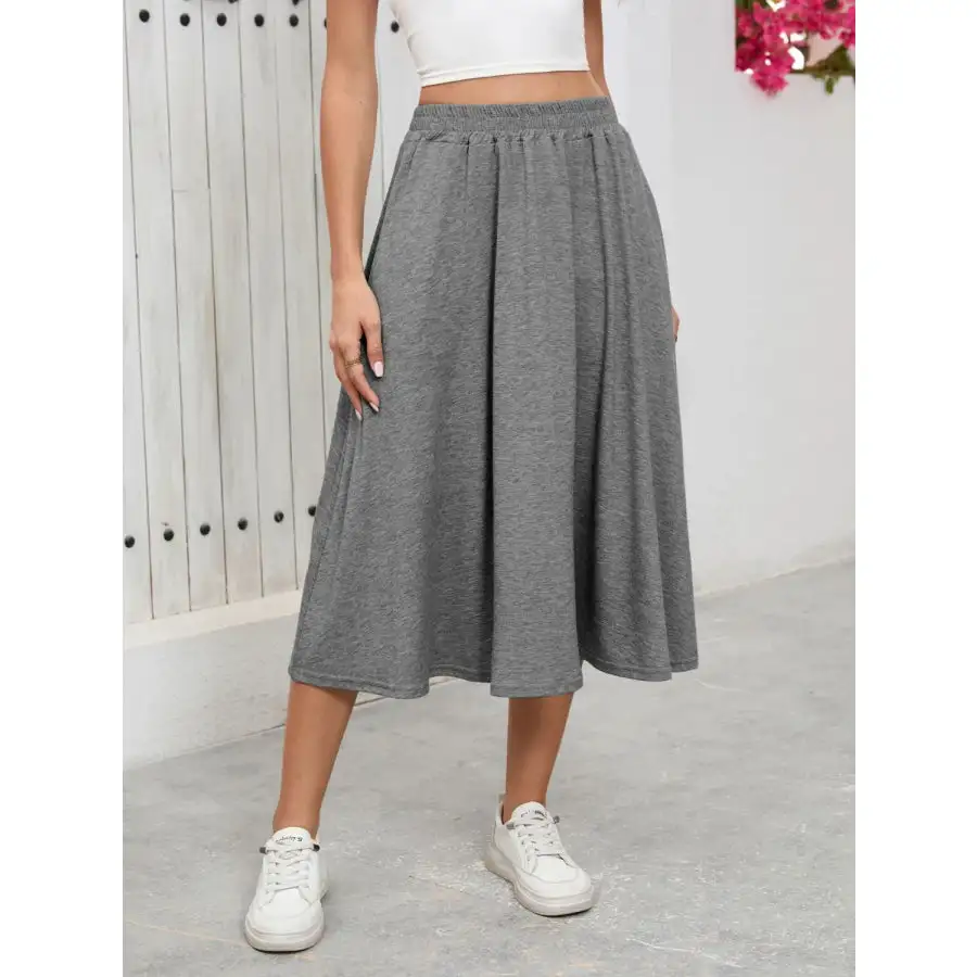 Elastic Waist Skirt with Pockets