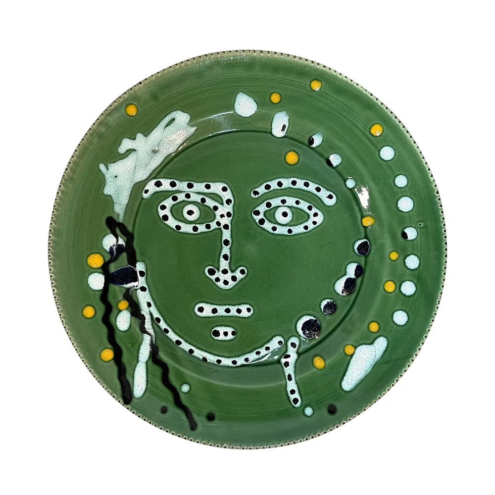 Hand-Painted Face-Motif Ceramic Serving Plate