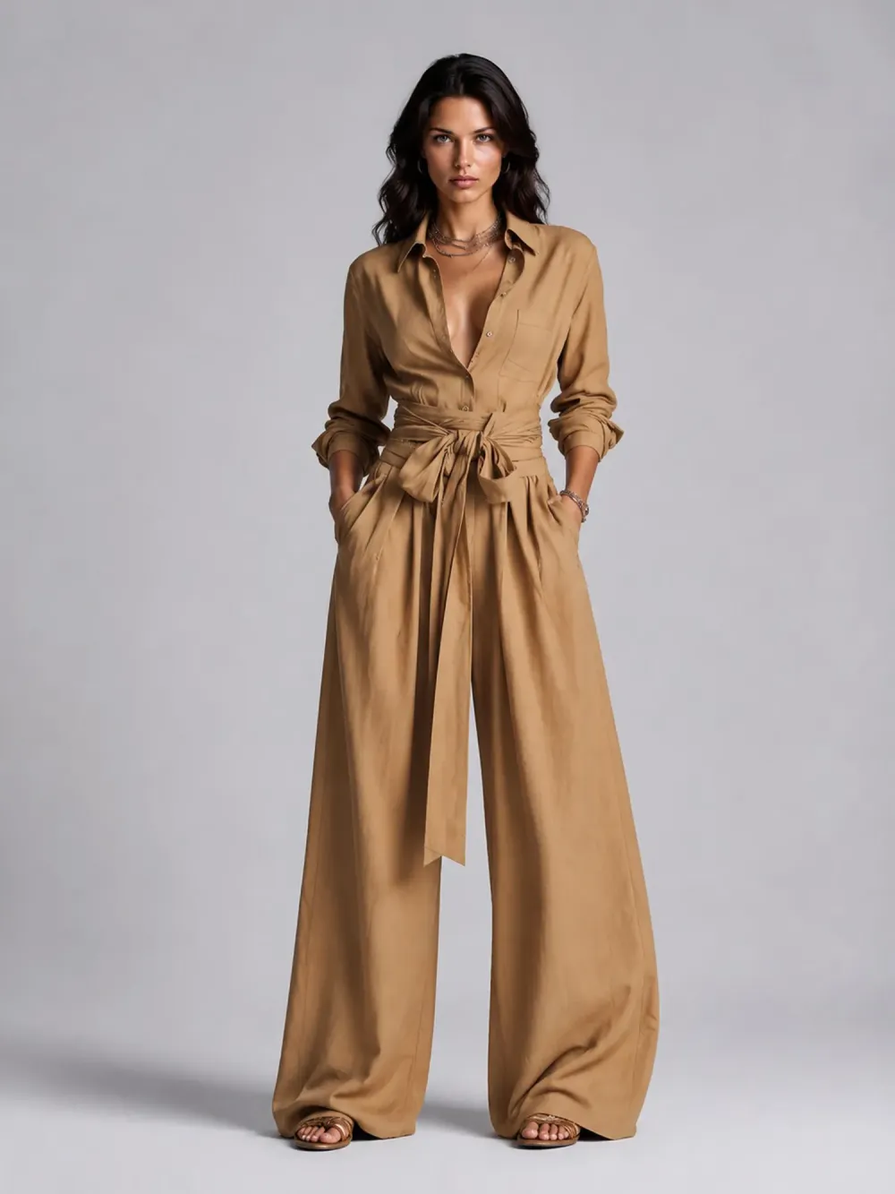 Allison Long-sleeve Lace-up Jumpsuit