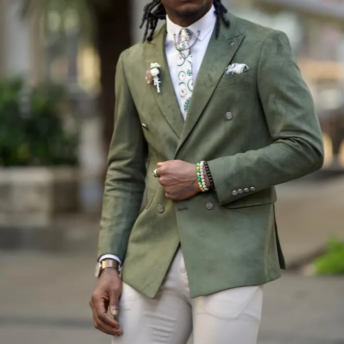 Classic Slim Fit Double Breasted Nubuck Blazer