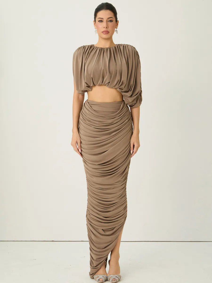 Lena Cropped Draped Top & Ruched Skirt Set