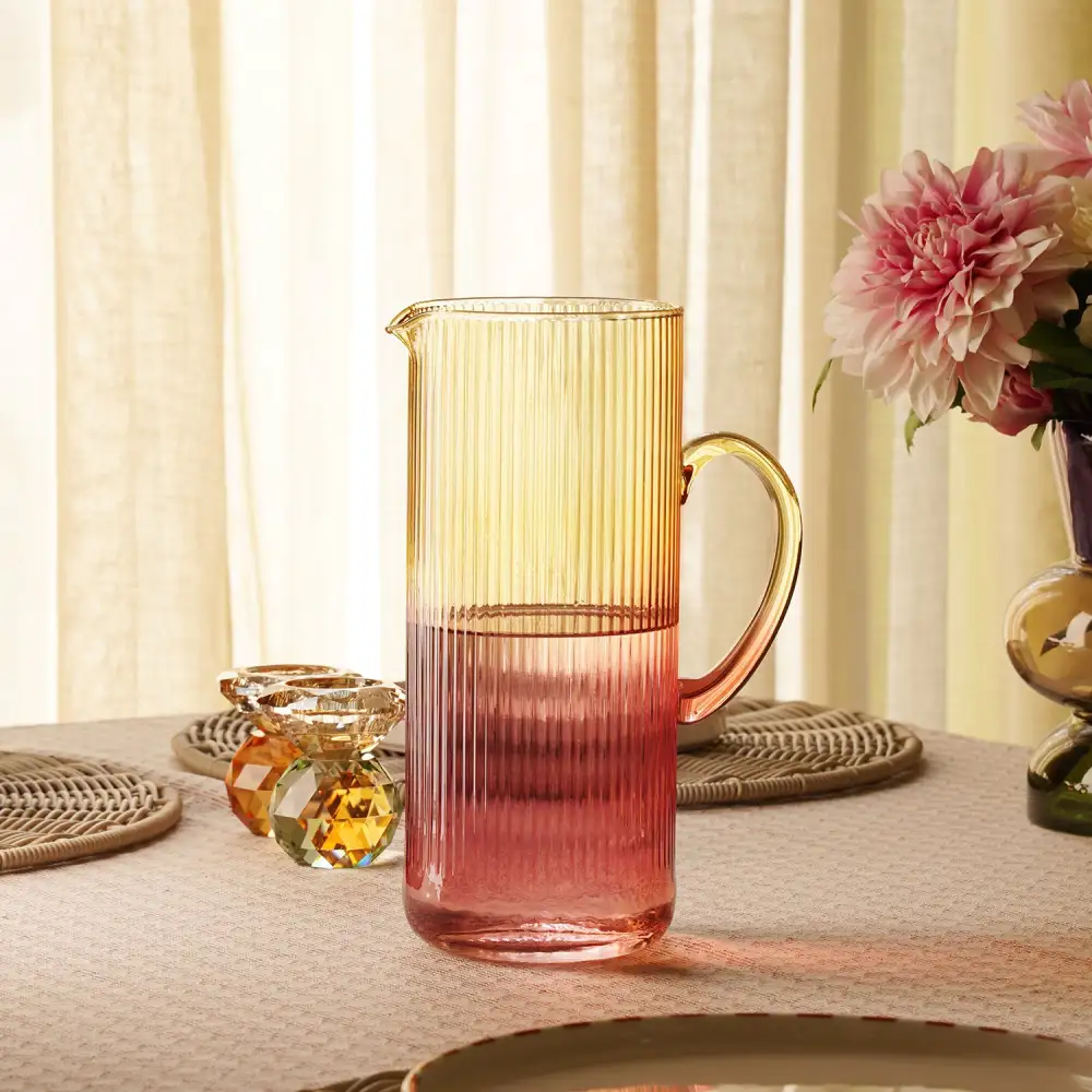 Linear Textured Glass Pitcher
