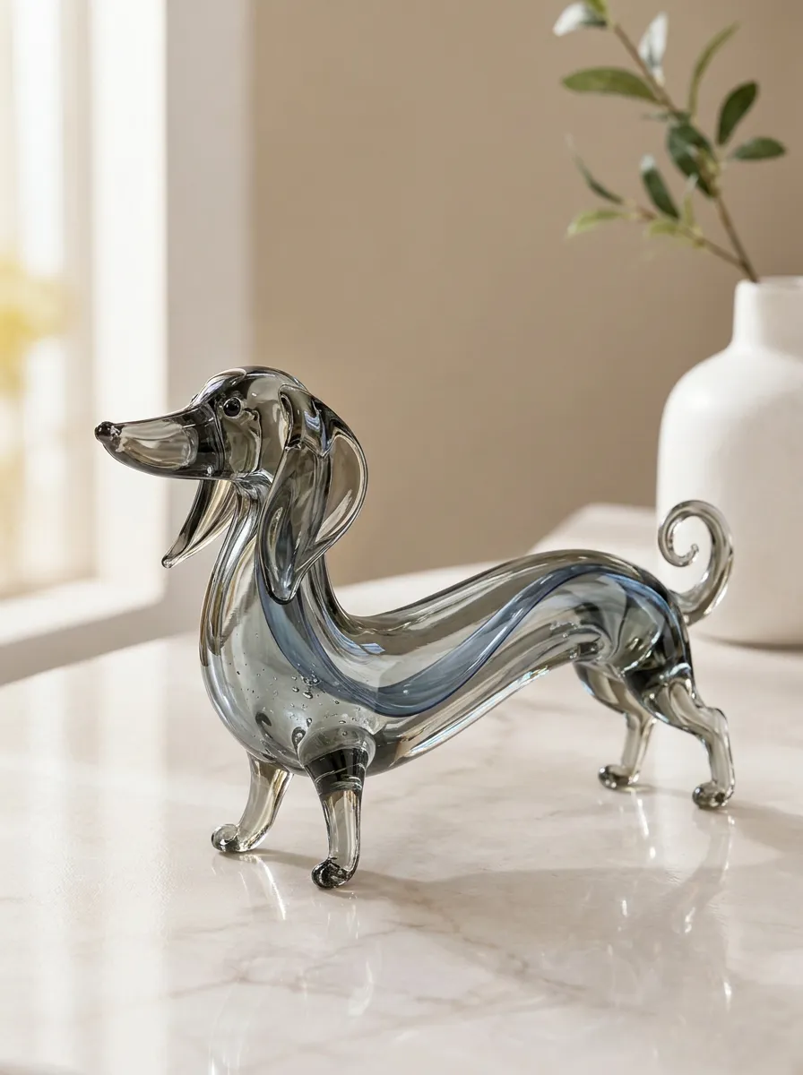 Smoky Dachshund Glass Figurine