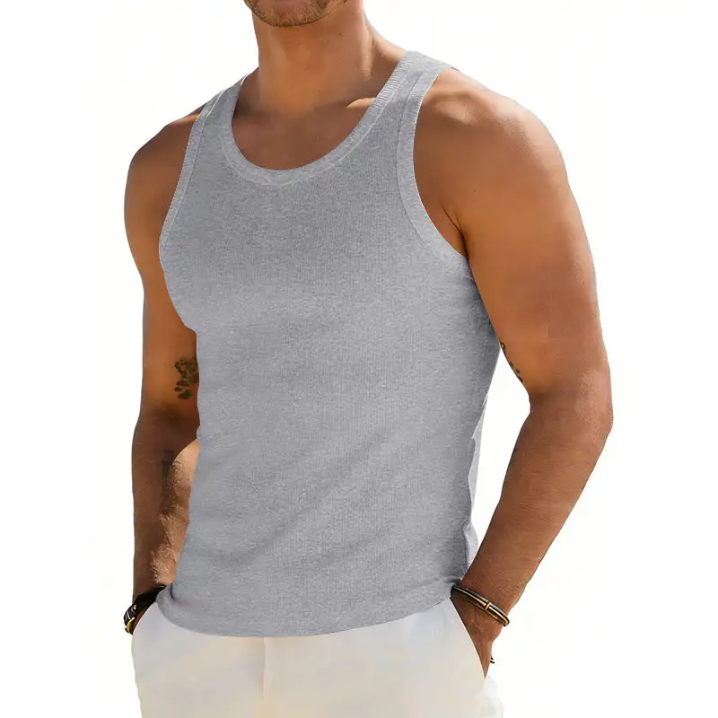 Men's Ribbed Casual Tank Top With Wide Straps And A Fitted Cut