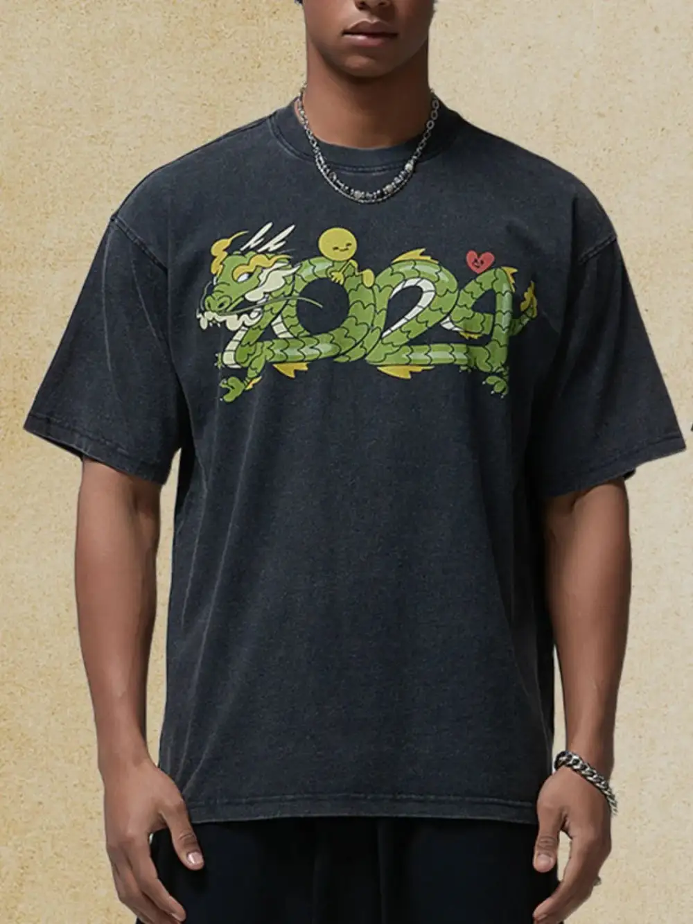Woven Graphic Crew Neck Half Sleeve Tee