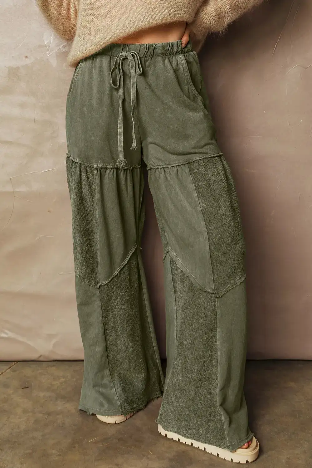 Drawstring Wide Leg Tiered Casual Pants