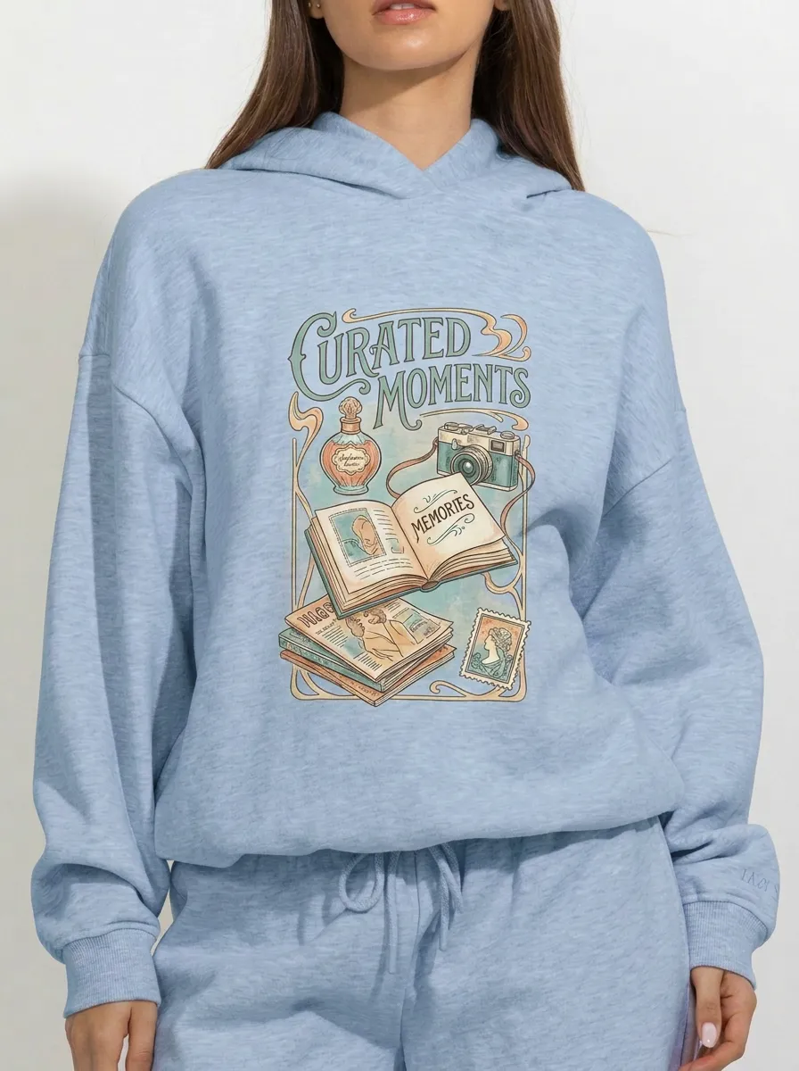 Women's Vintage Aesthetic Curated Moments Camera Book Printed Hoodie