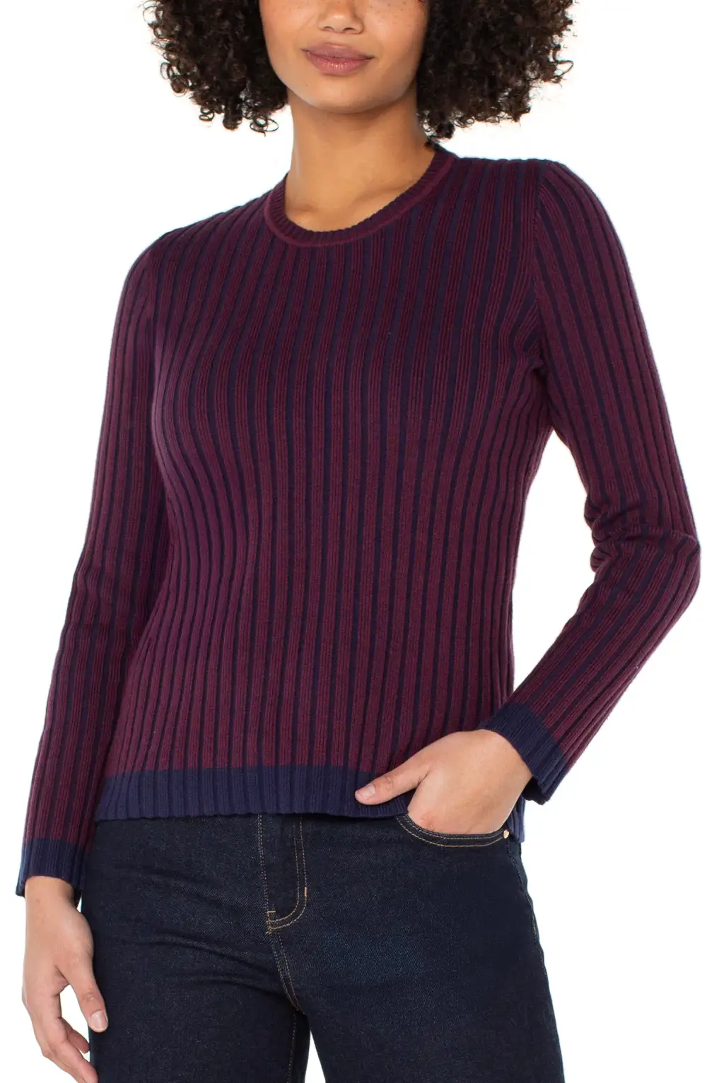 Crew Neck Long Sleeve Ribbed Sweater