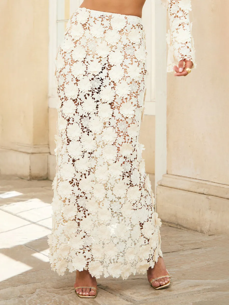 Ilaria Cream Lace Maxi Skirt Set