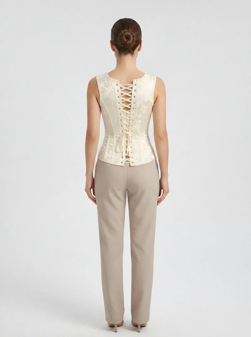 Lace-Up Lace-Trim Vintage-Inspired Women's Corset Top