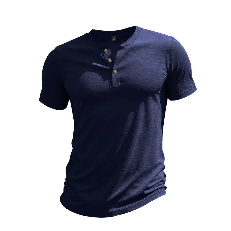 Men's Short-Sleeve Henley T-Shirt Soft Cotton With Decorative Button Placket