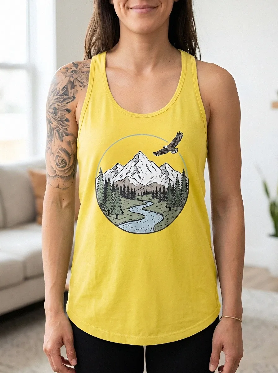 Women's Nature Lover Mountain Eagle River Printed Tank Top