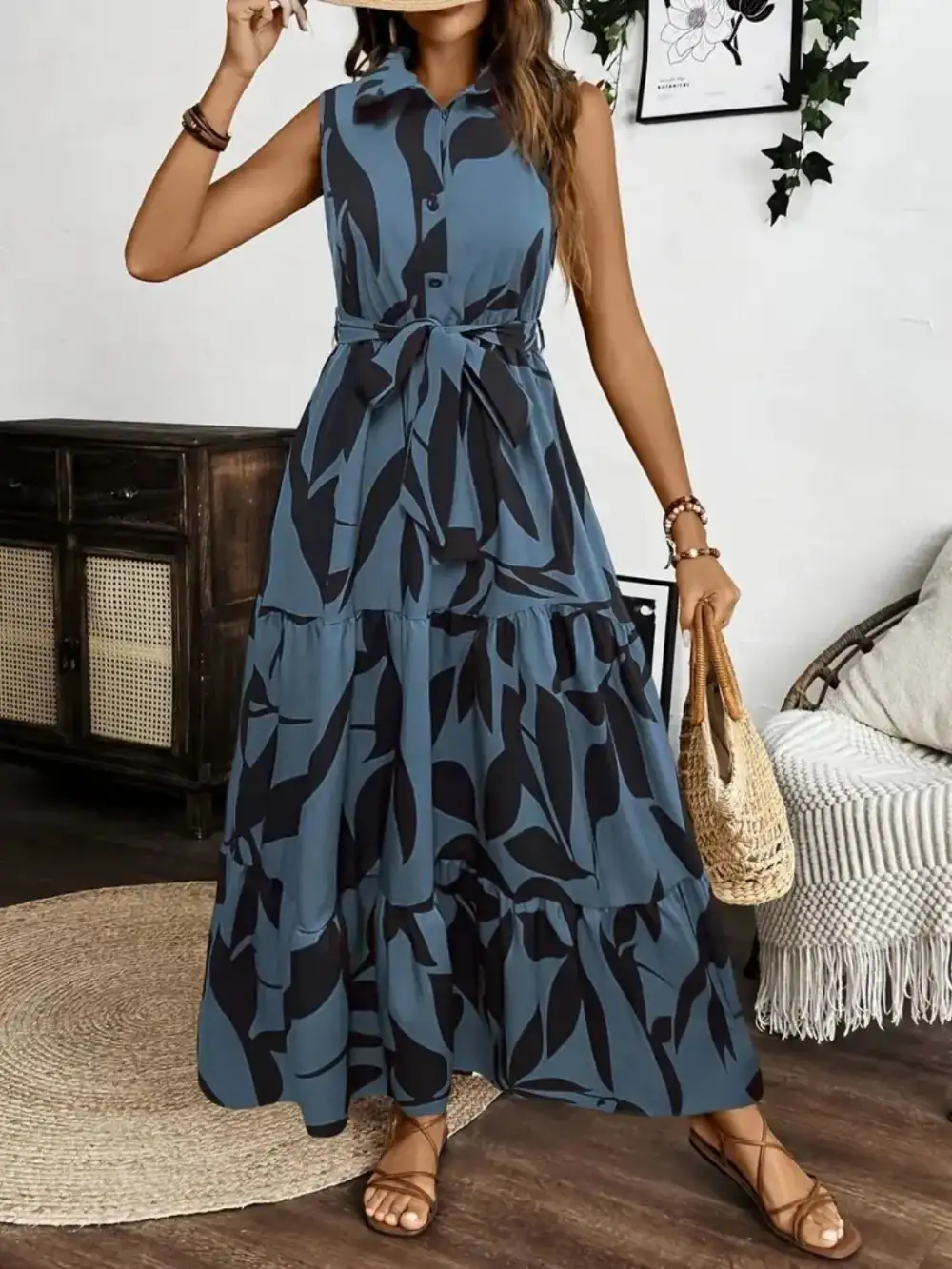 Textured Tie Detail Maxi Dress