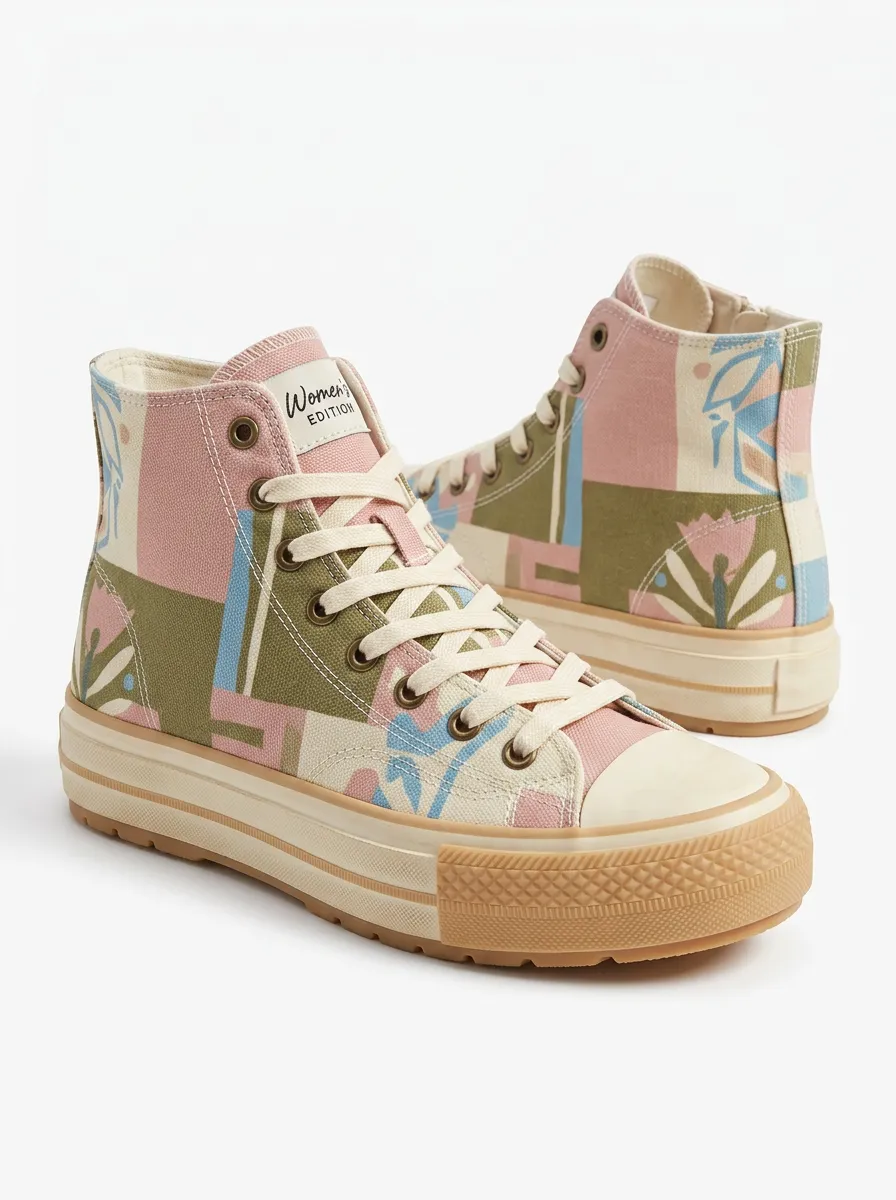 Women's Floral Patchwork Pattern Printed High Top Shoes