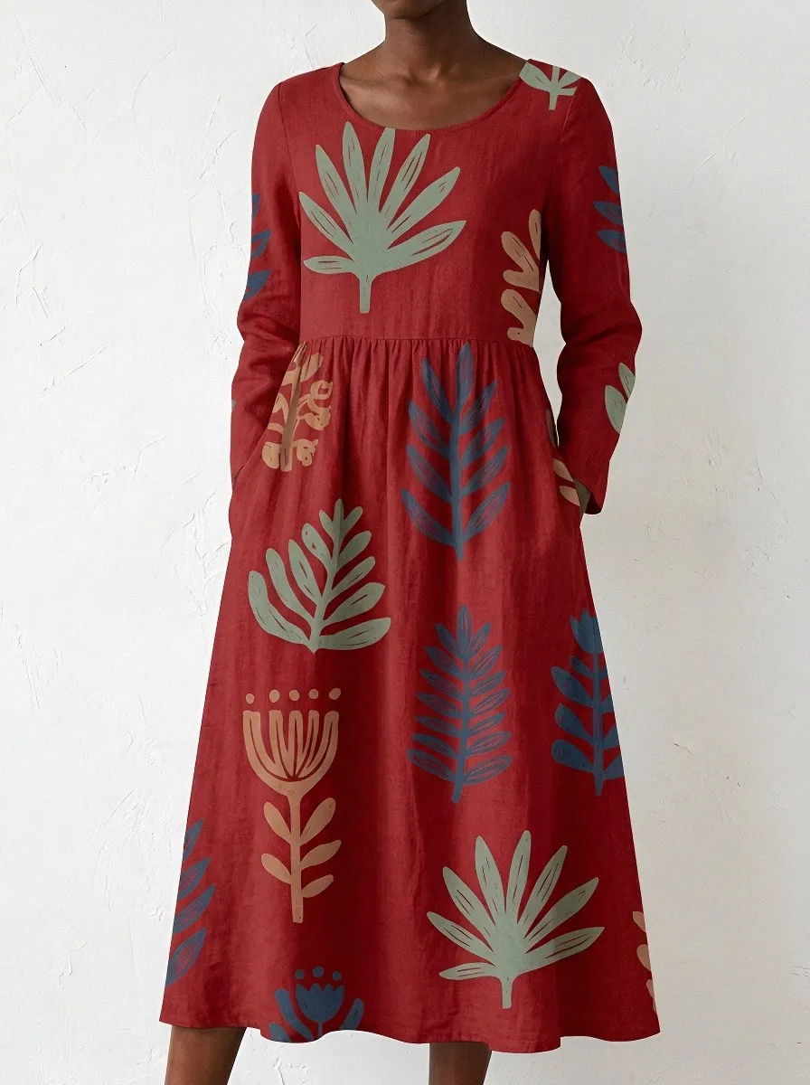 Women's Botanical Nature Lover Floral Leaf Printed Dress