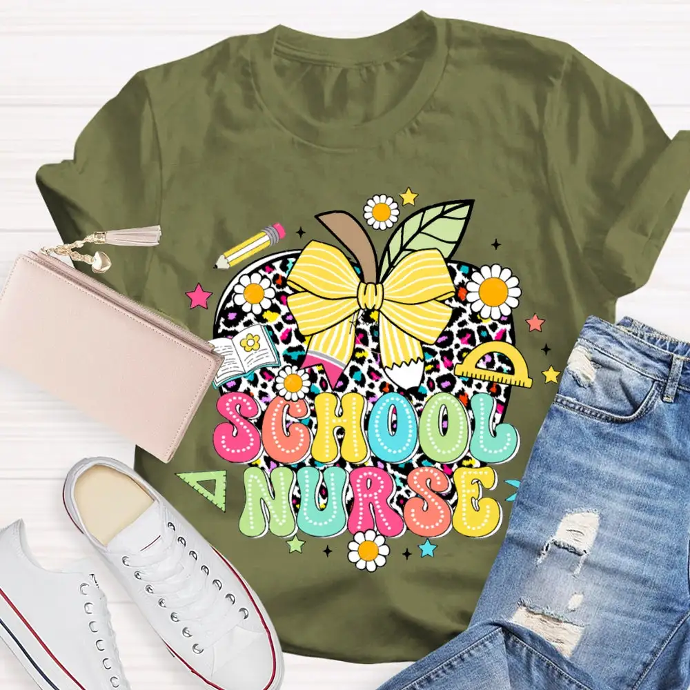 School Nurse Polka Dot Apple And Bow T-Shirt