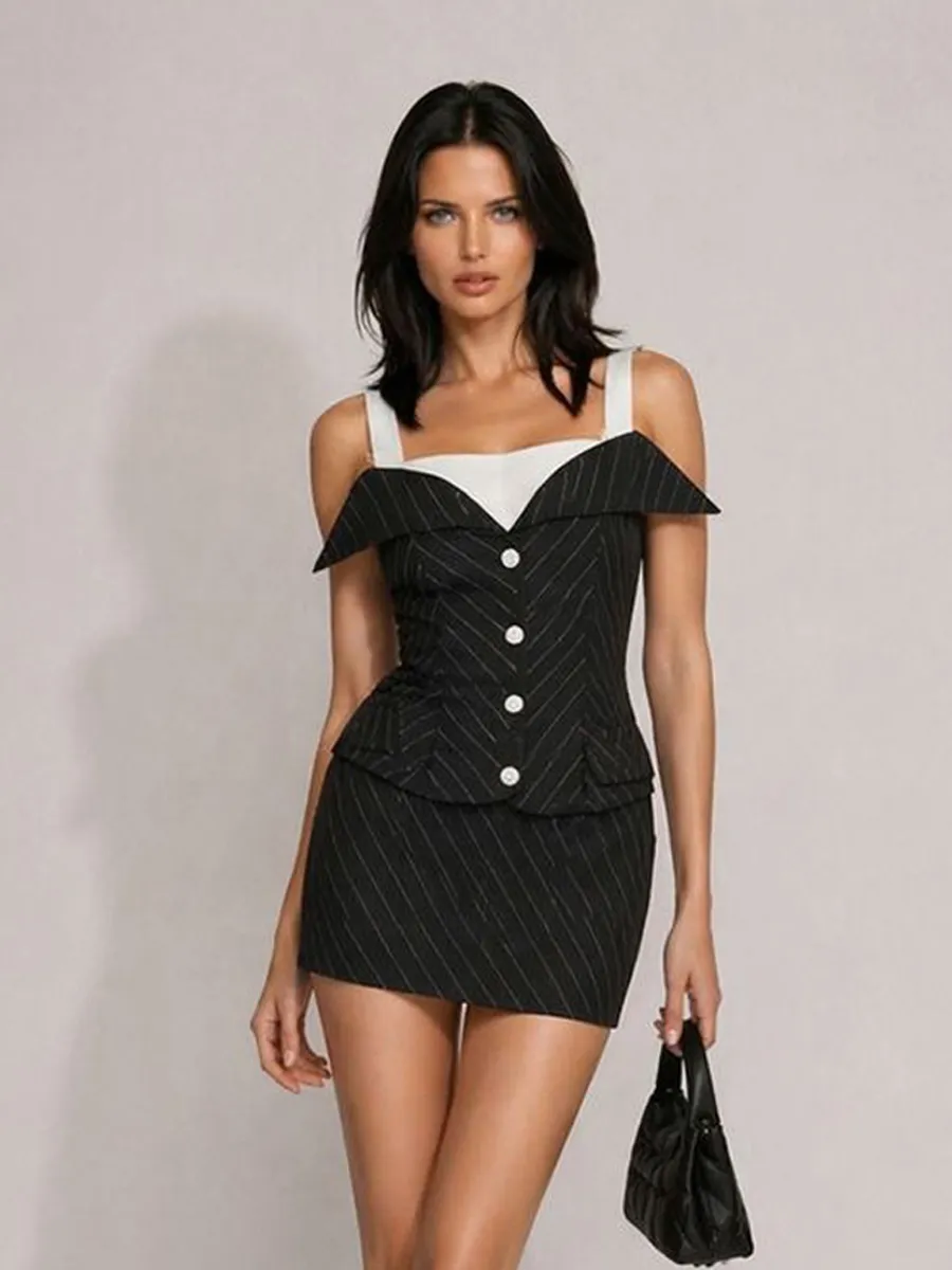 Zoey Striped Patchwork Strappy Two Piece Set