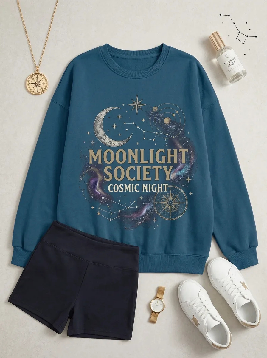 Women's Celestial Moonlight Society Cosmic Night Printed T-shirt
