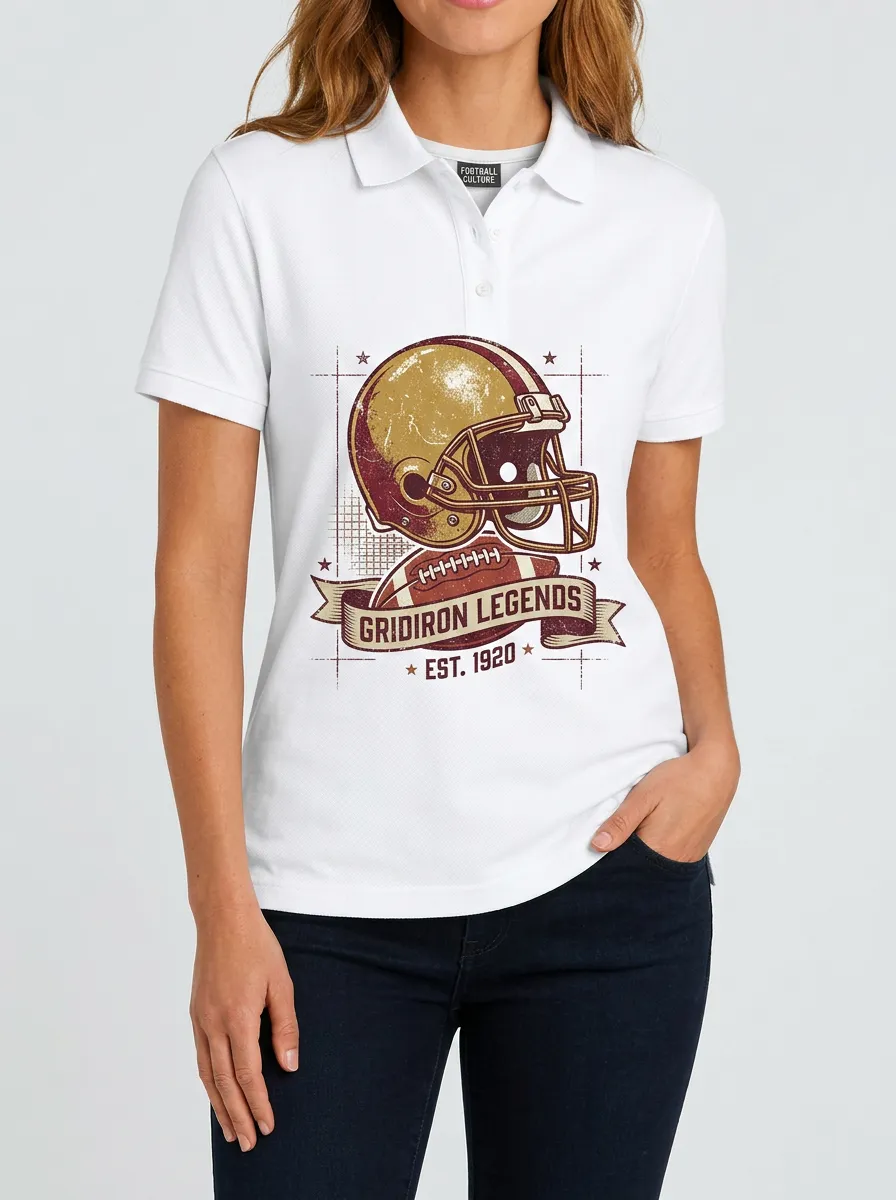 Women's Football Fan Gridiron Legends Helmet Graphic Polo Shirt