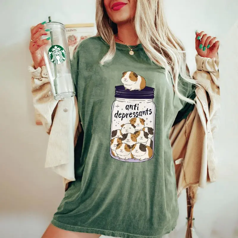 Guinea Pig Anti Depressant Jar Zoo Boys Girls Kids Women's Oversized Comfort Colors T-Shirt