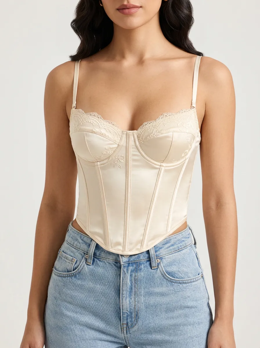 Floral-Lace Lace-Trim Women's Corset Top
