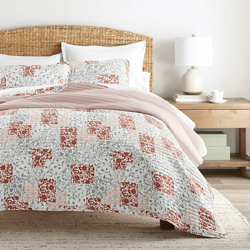 Scrolled Patchwork Reversible Quilted Coverlet Set