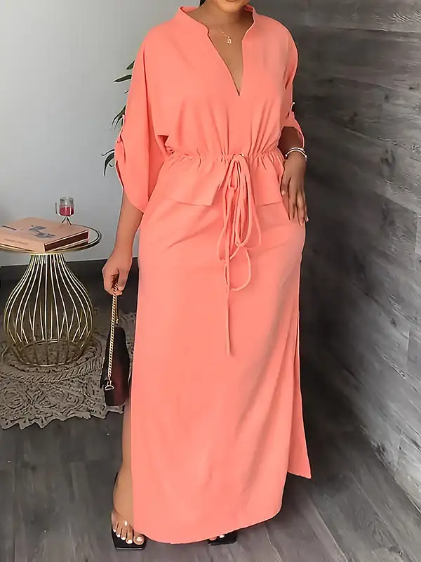 Drawstring Neck Maxi Dress