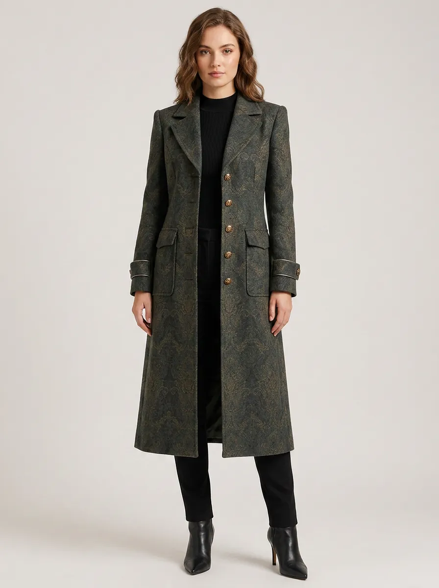 Women's Vintage Style Paisley Pattern Printed Long Coat