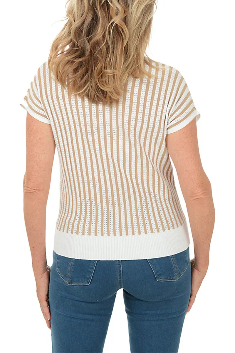 Gold Metallic Striped Cap Sleeve Sweater