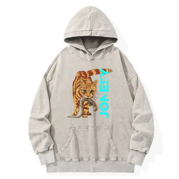 Cat Cames In Silence Washed Hoodie