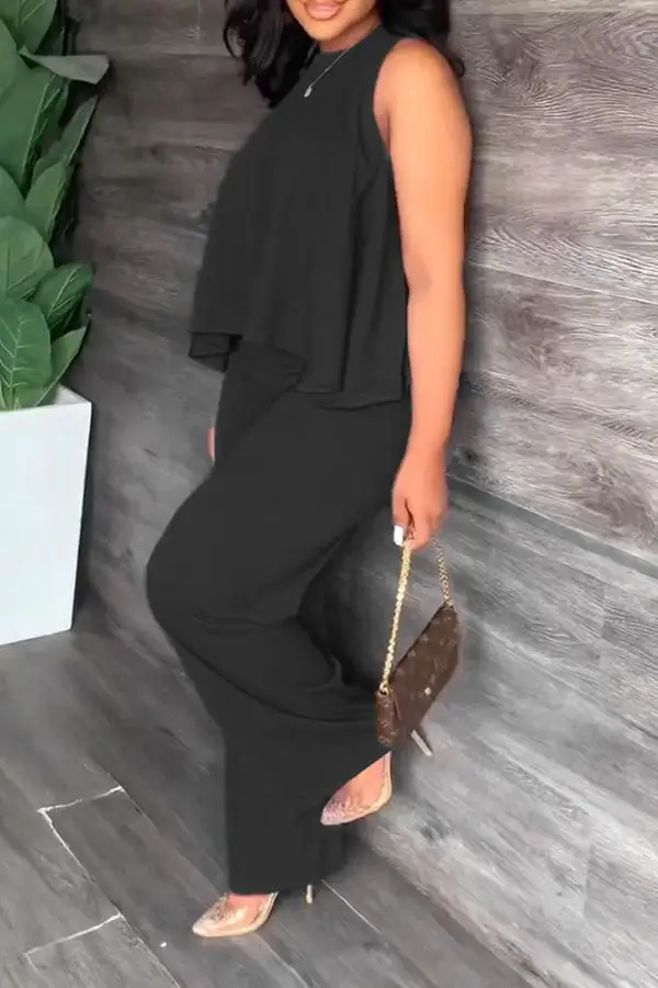 Ruffle Overlay Commuting Pant Suit