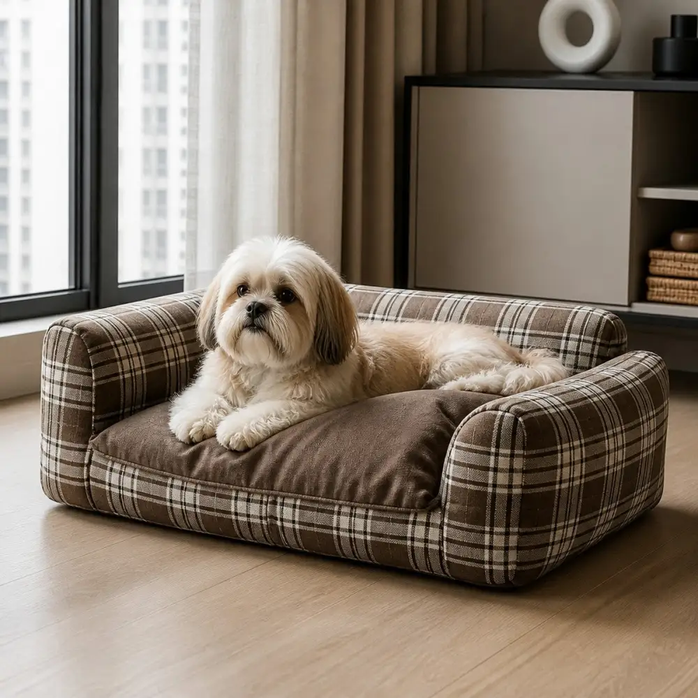 Plaid Bolster Pet Sofa Bed