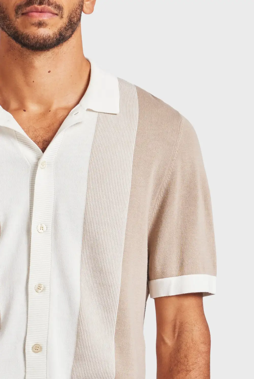 Stripe Knit SS Shirt-Oatmeal
