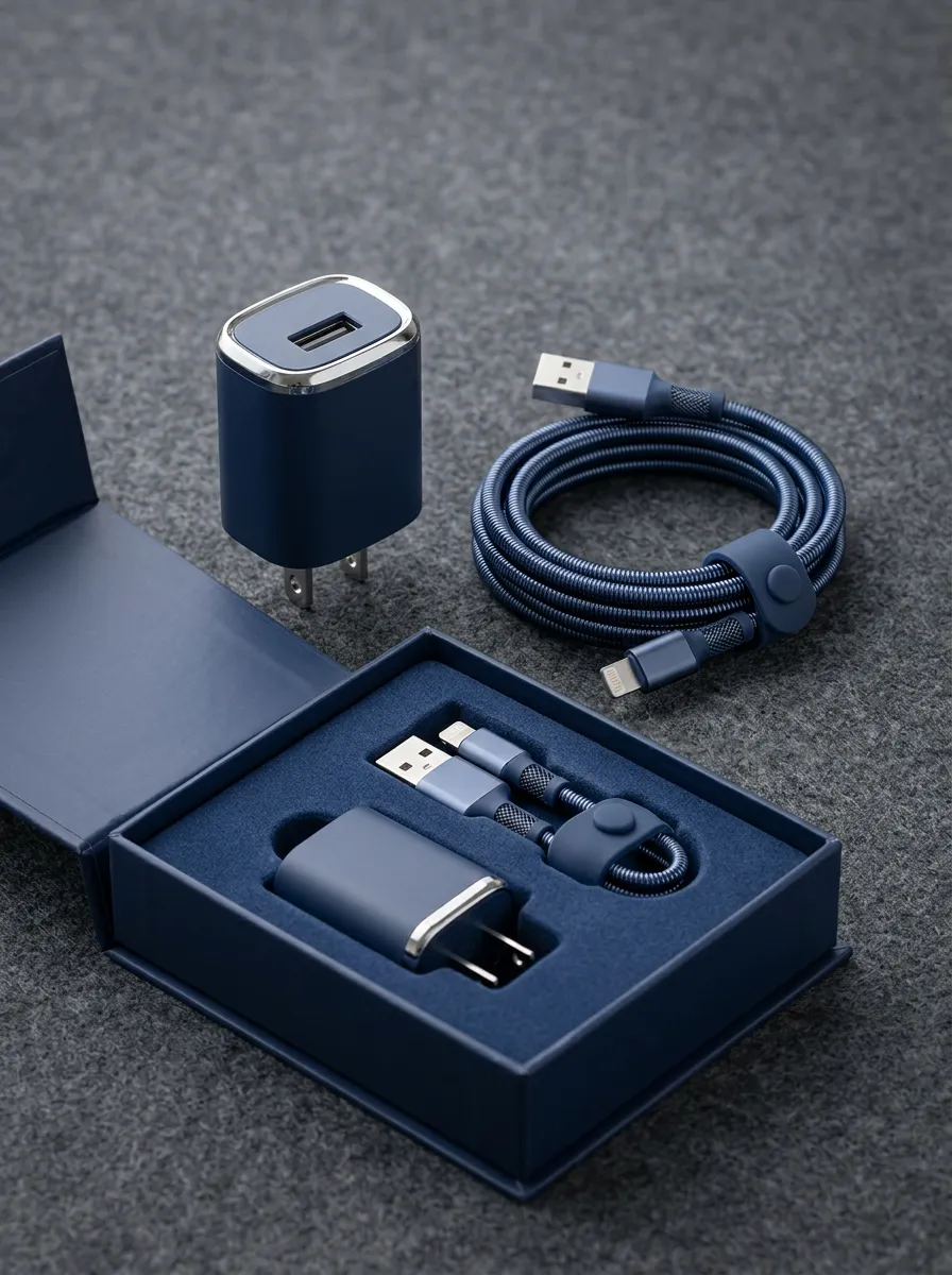 Navy Blue Braided Wall Charger and Cable Kit