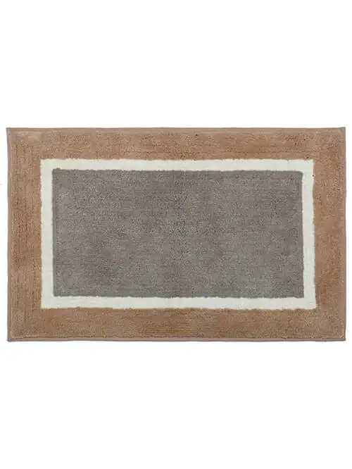 Absorbent Geometric Bordered Cotton Bathroom Mat