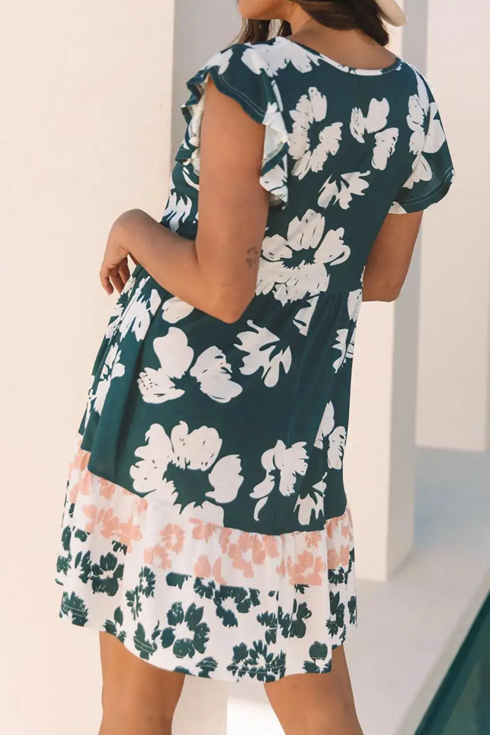 Relaxed Ruffle Trim Mini Dress