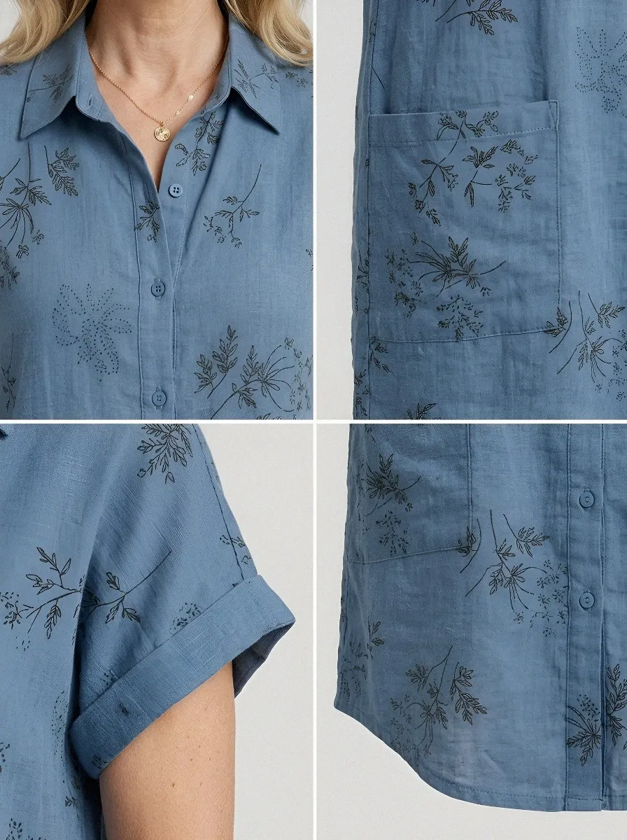 Women's Summer Vacation Floral Botanical Printed Shirt Dress