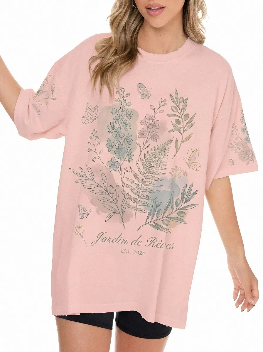 Women's Botanical Butterfly Jardin de Rêves Printed T-shirt